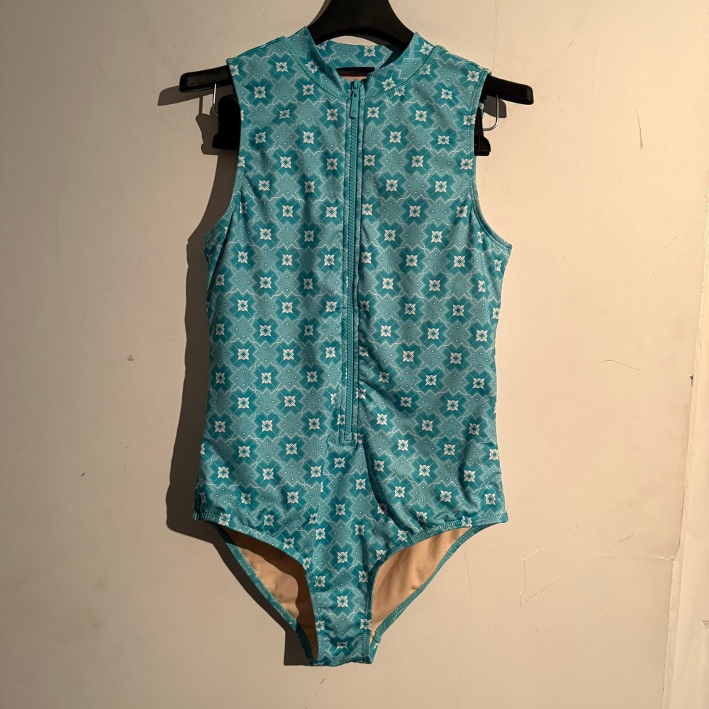 Cabana Life Small UPF 50+Zipfront Unisuit Sleeveless Aqua Tropical Bathingsuit
